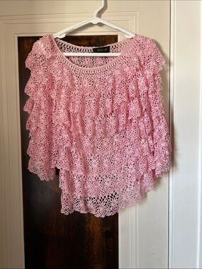 AREA Pink Open-Knit Crochet Top